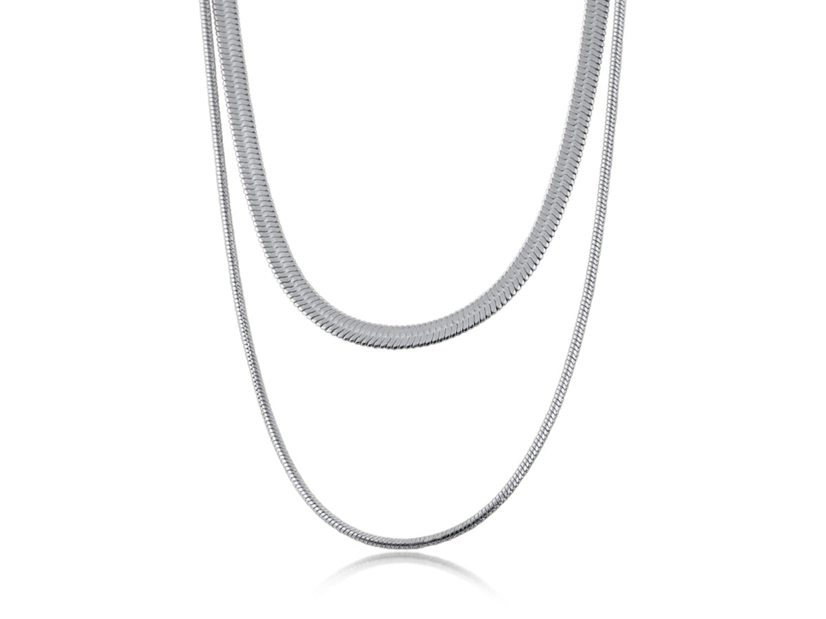 Heliotique | Big Metal London Mimi Two-Chain Snake Necklace - Silver