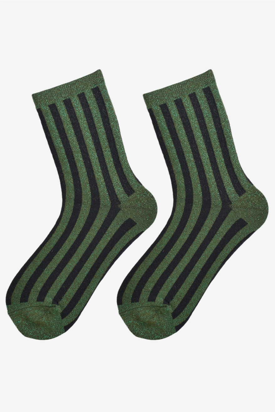 Heliotique Vertical Stripe Glitter Socks - Green / Black