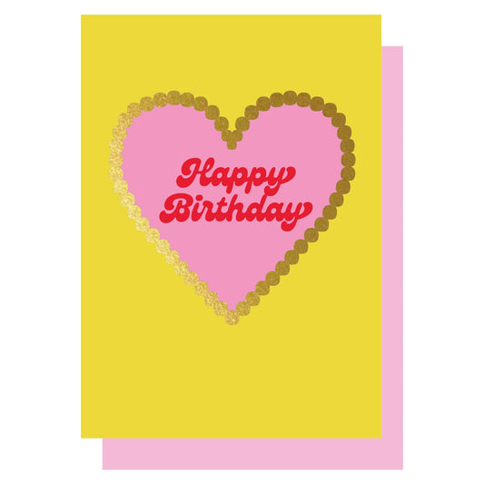 Heliotique Happy Birthday Yellow Gold Foil Heart Card