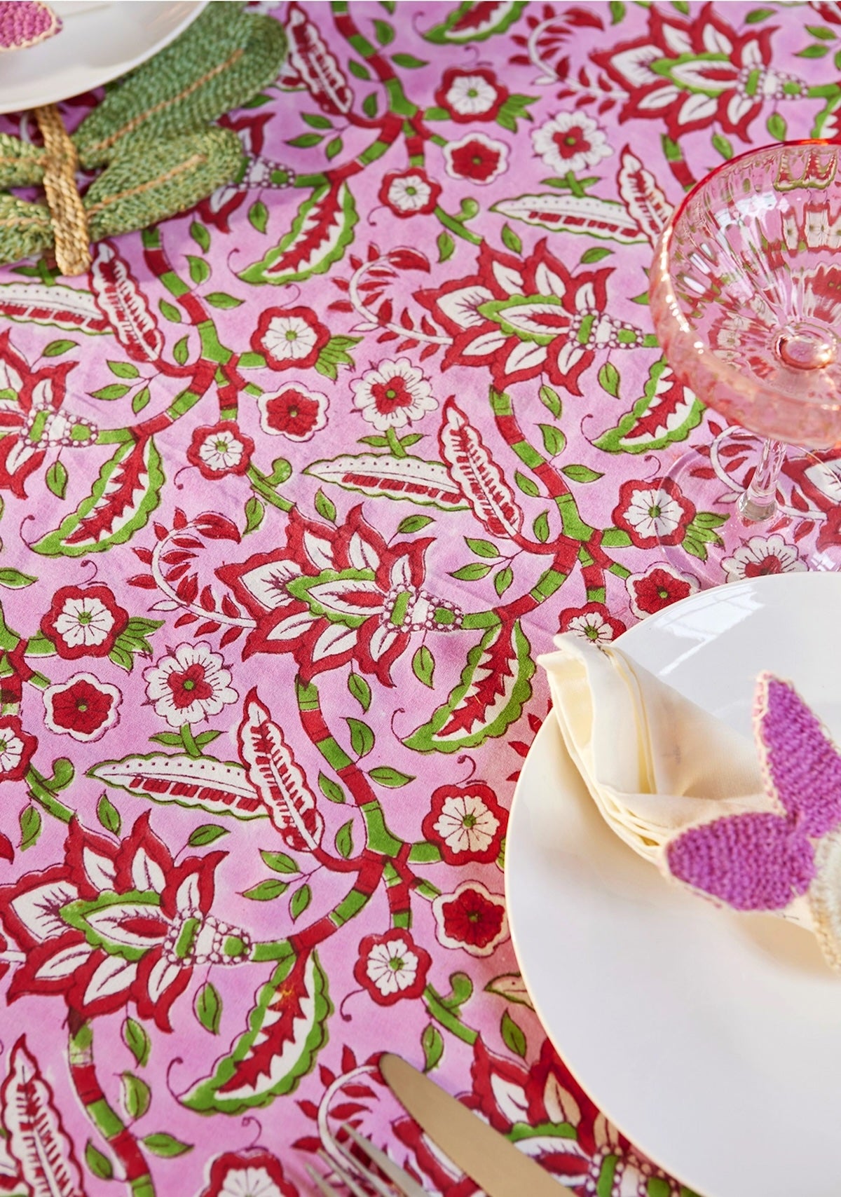 Heliotique | Namaste Arana Floral Block Print Tablecloth