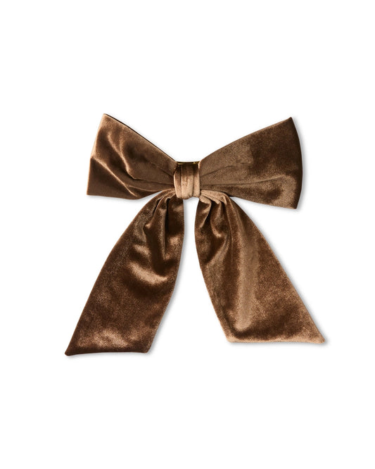 Heliotique | Chalk Bury Velvet Large Bow Hair Clip - Bear Brown