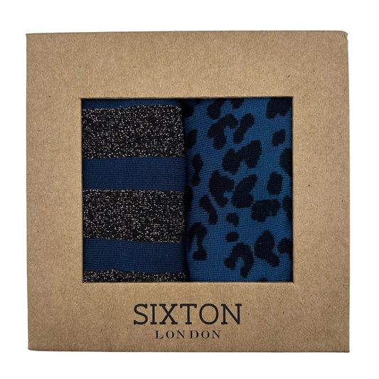 Heliotique | Sixton Sock Box Duo - Berlin Blue & Denim Leopard