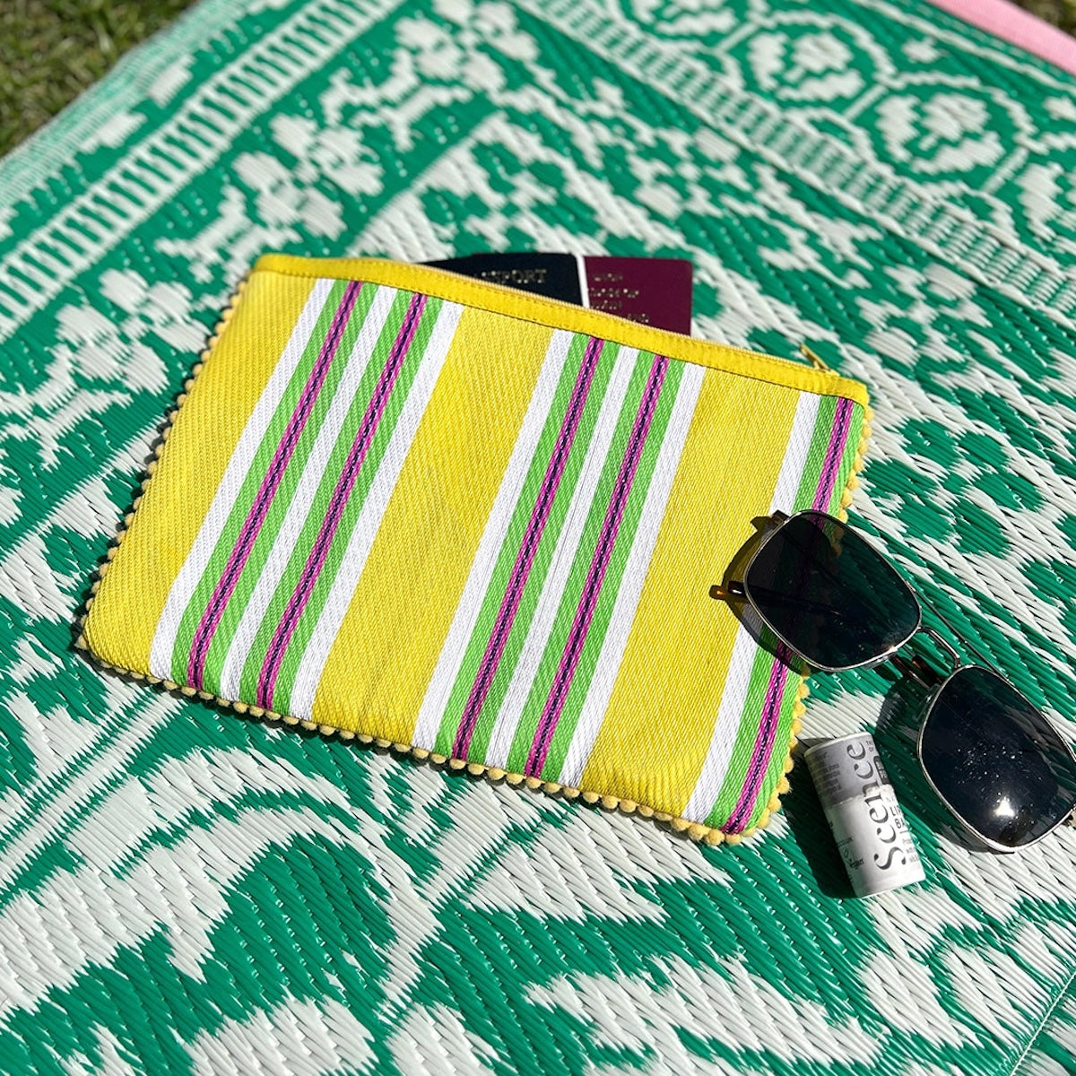 Recycled Woven Pom Pom Pouch - Yellow