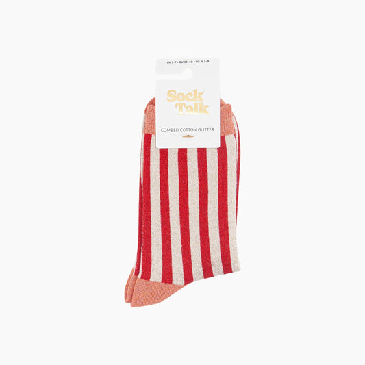 Vertical Stripe Glitter Socks - Peach / Red