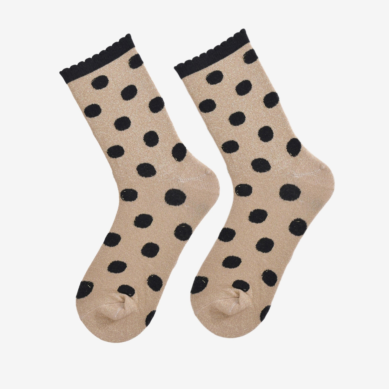 Heliotique Polka Dot Glitter Socks - Beige / Black
