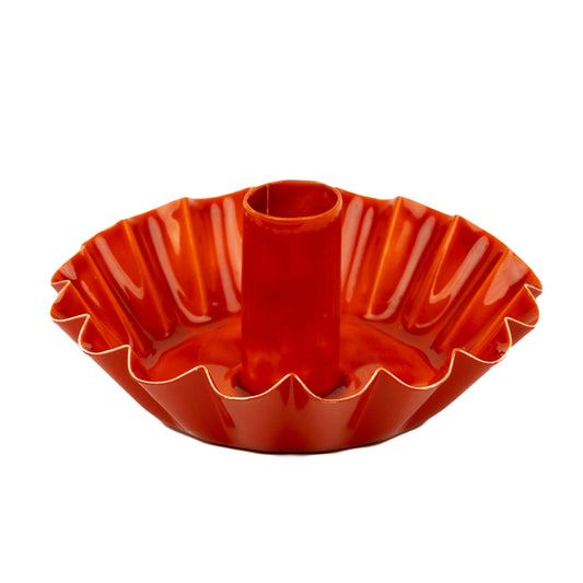 Heliotique Scalloped Enamel Candle Holder - Brick Red