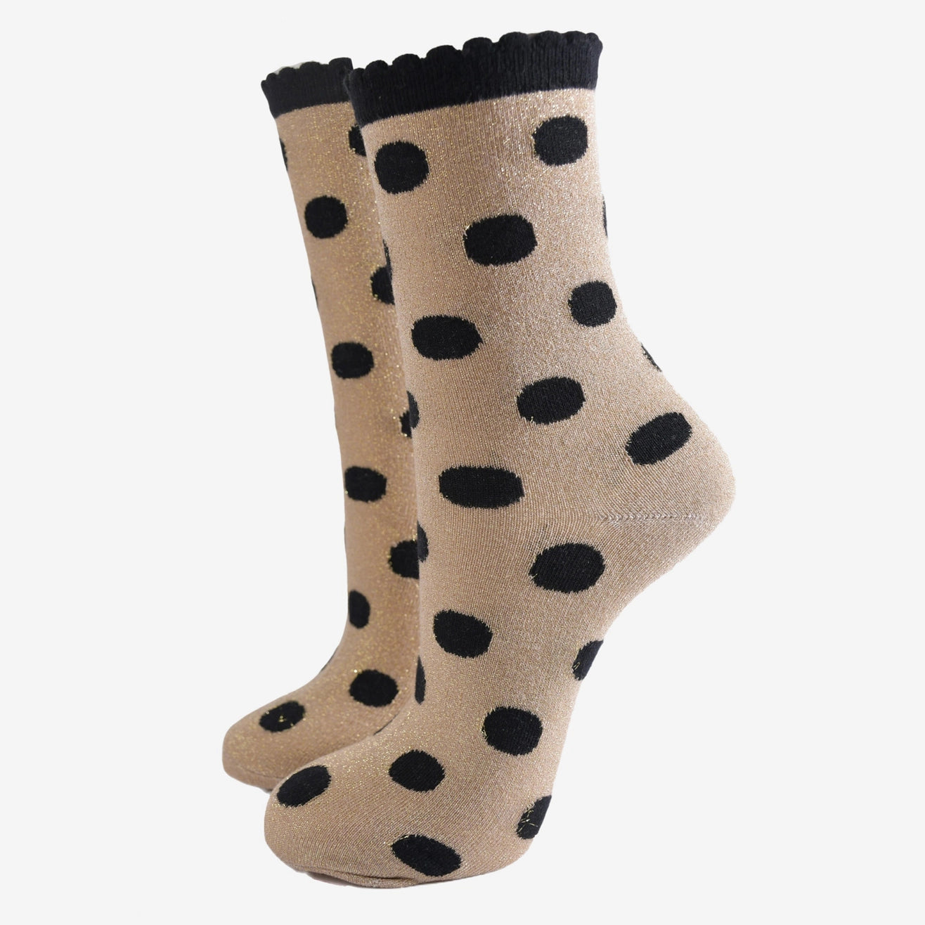 Heliotique Polka Dot Glitter Socks - Beige / Black