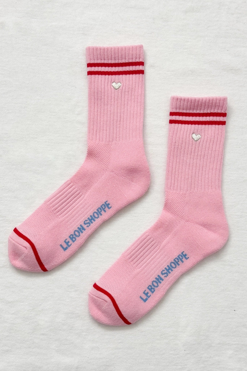 Le Bon Shoppe Embroidered Heart Boyfriend Socks - Amour Pink