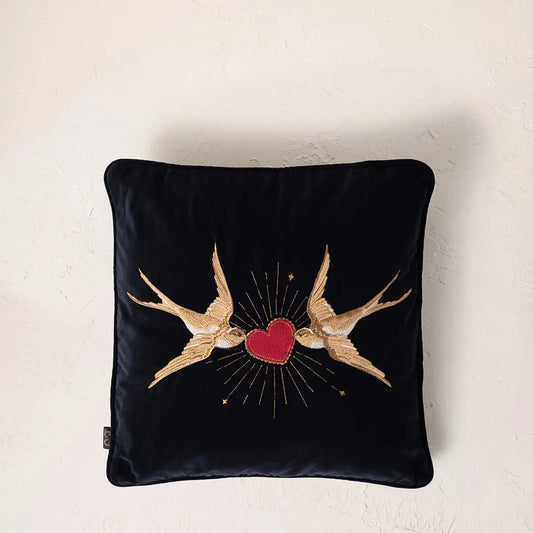 Heliotique | Elizabeth Scarlett Swallow Heart Velvet Cushion