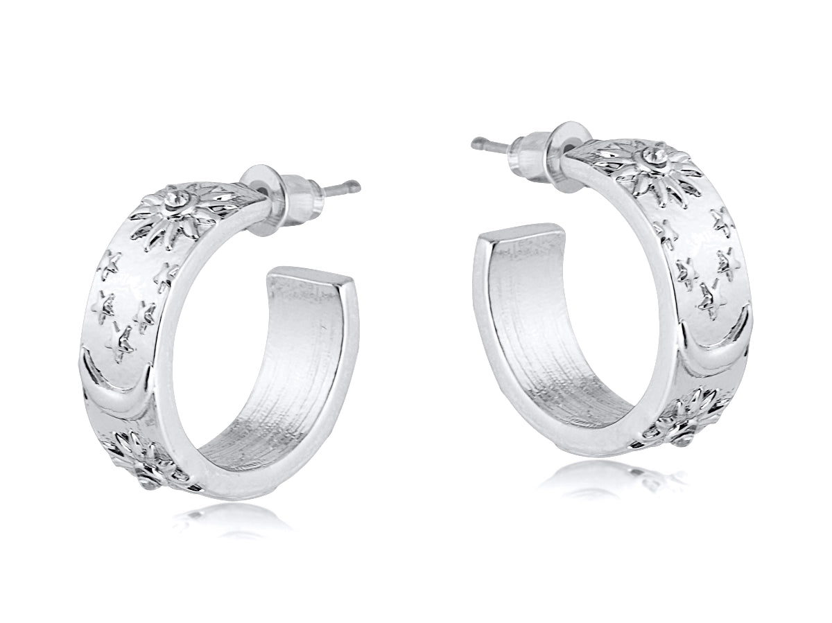 Heliotique | Big Metal London Margot Sun, Moon & Stars Hoops - SIlver