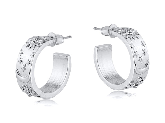 Heliotique | Big Metal London Margot Sun, Moon & Stars Hoops - SIlver