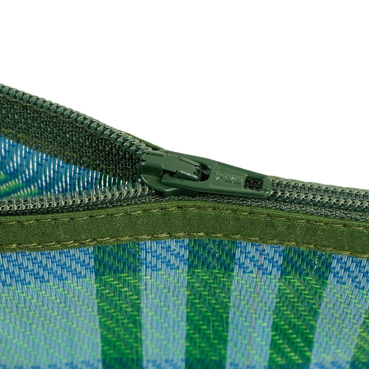 Recycled Woven Pom Pom Pouch - Blue / Green