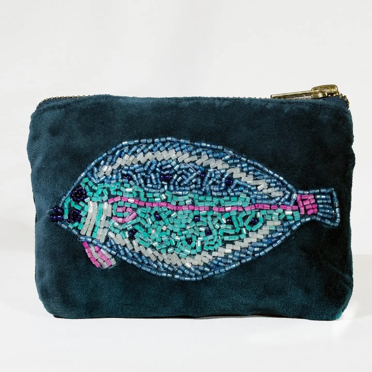 Heliotique Velvet Beaded Flat Fish Coin Purse