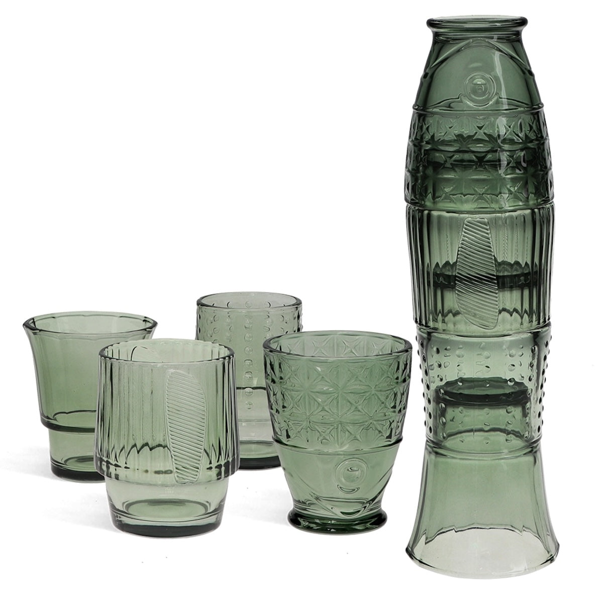 Stacking Glass Tumblers (Set of 4) - Green Fish