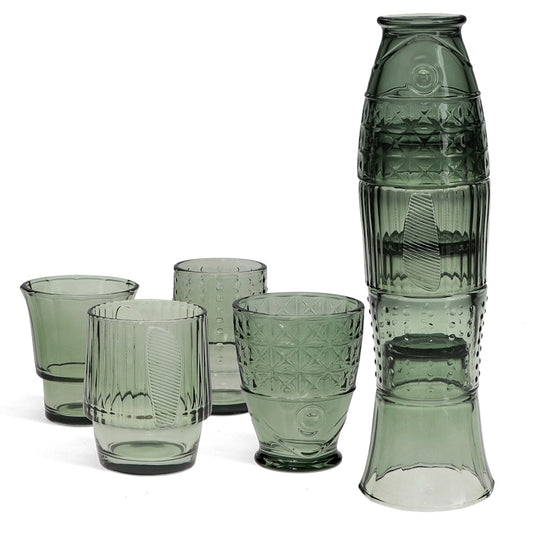 Stacking Glass Tumblers (Set of 4) - Green Fish
