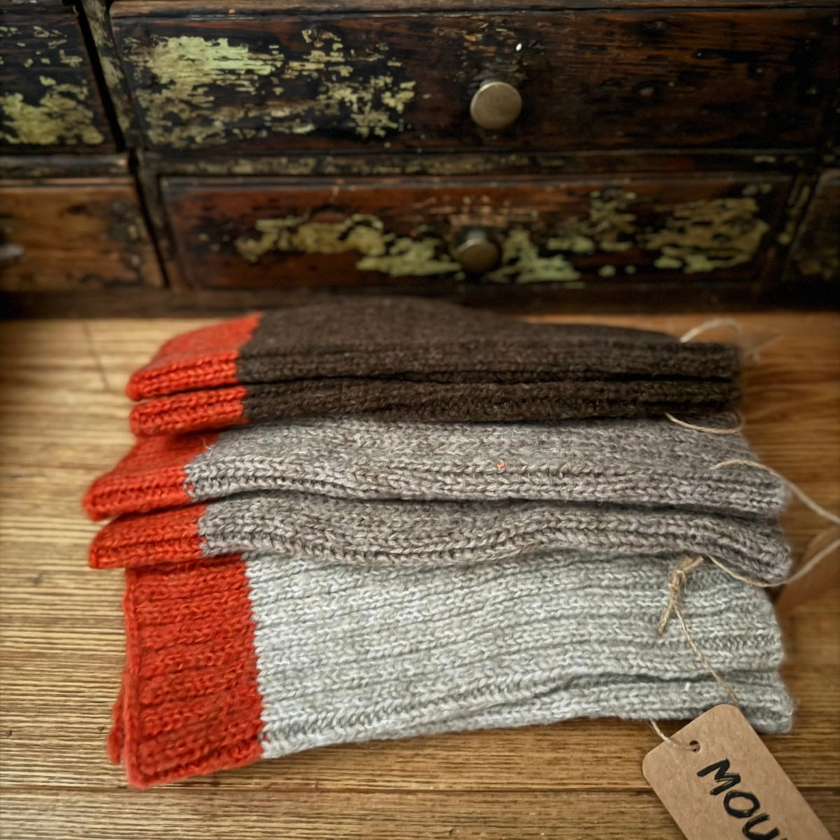 Ribbed Wool Fingerless Mittens - Mouse