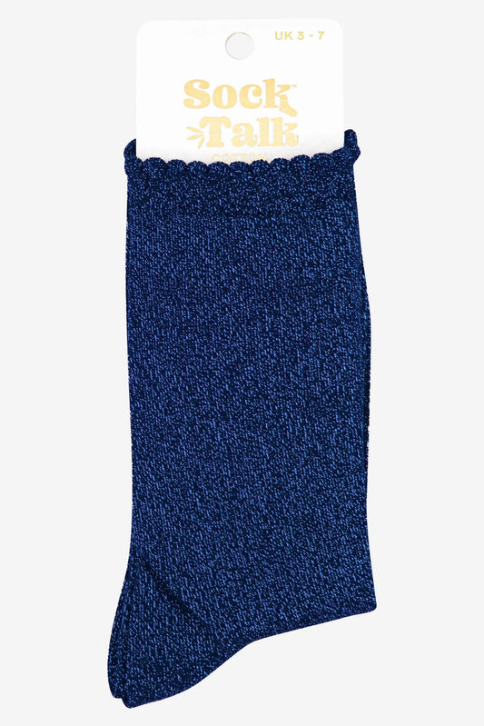 Scalloped Glitter Socks - Blue