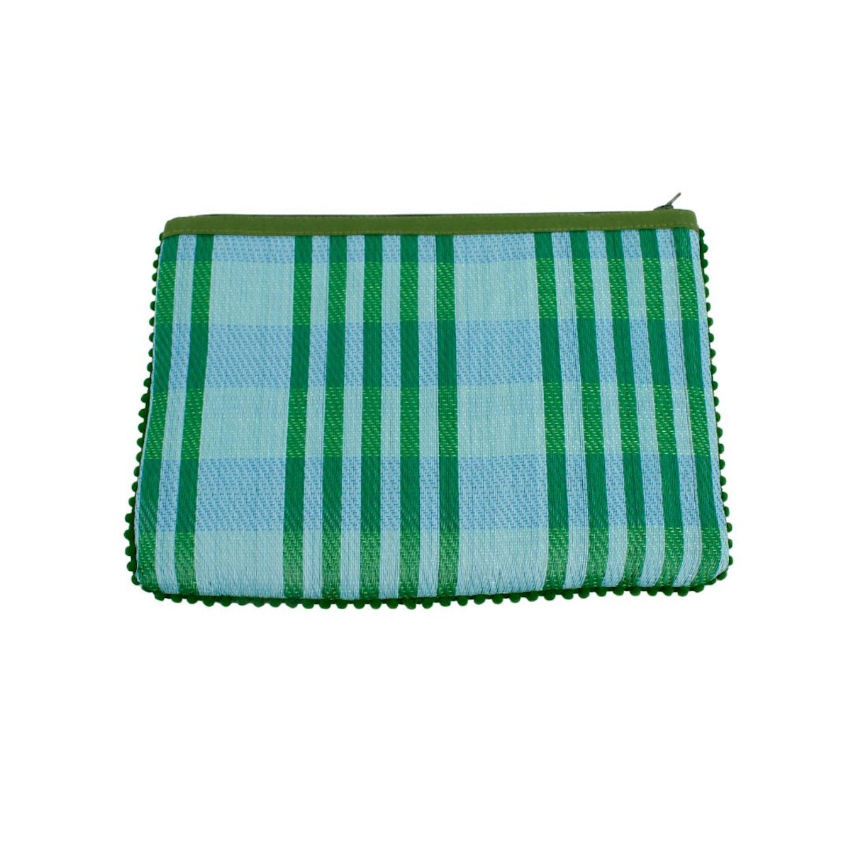 Recycled Woven Pom Pom Pouch - Blue / Green
