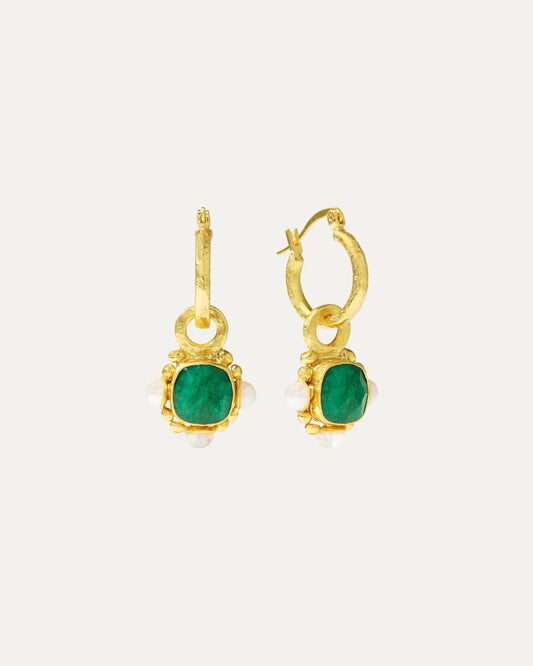 Heliotique Esther Emerald & Pearl Hoop Earrings