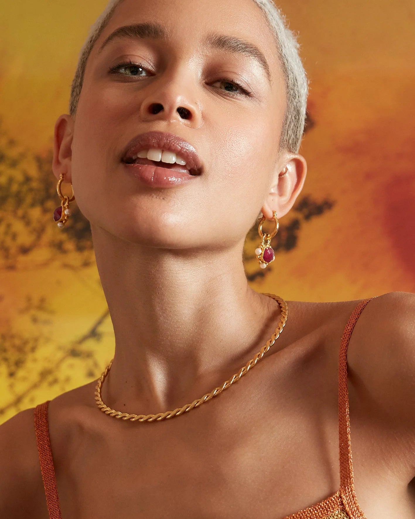 Heliotique Esther Ruby & Pearl Hoop Earrings