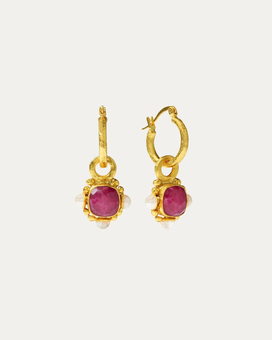 Heliotique Esther Ruby & Pearl Hoop Earrings