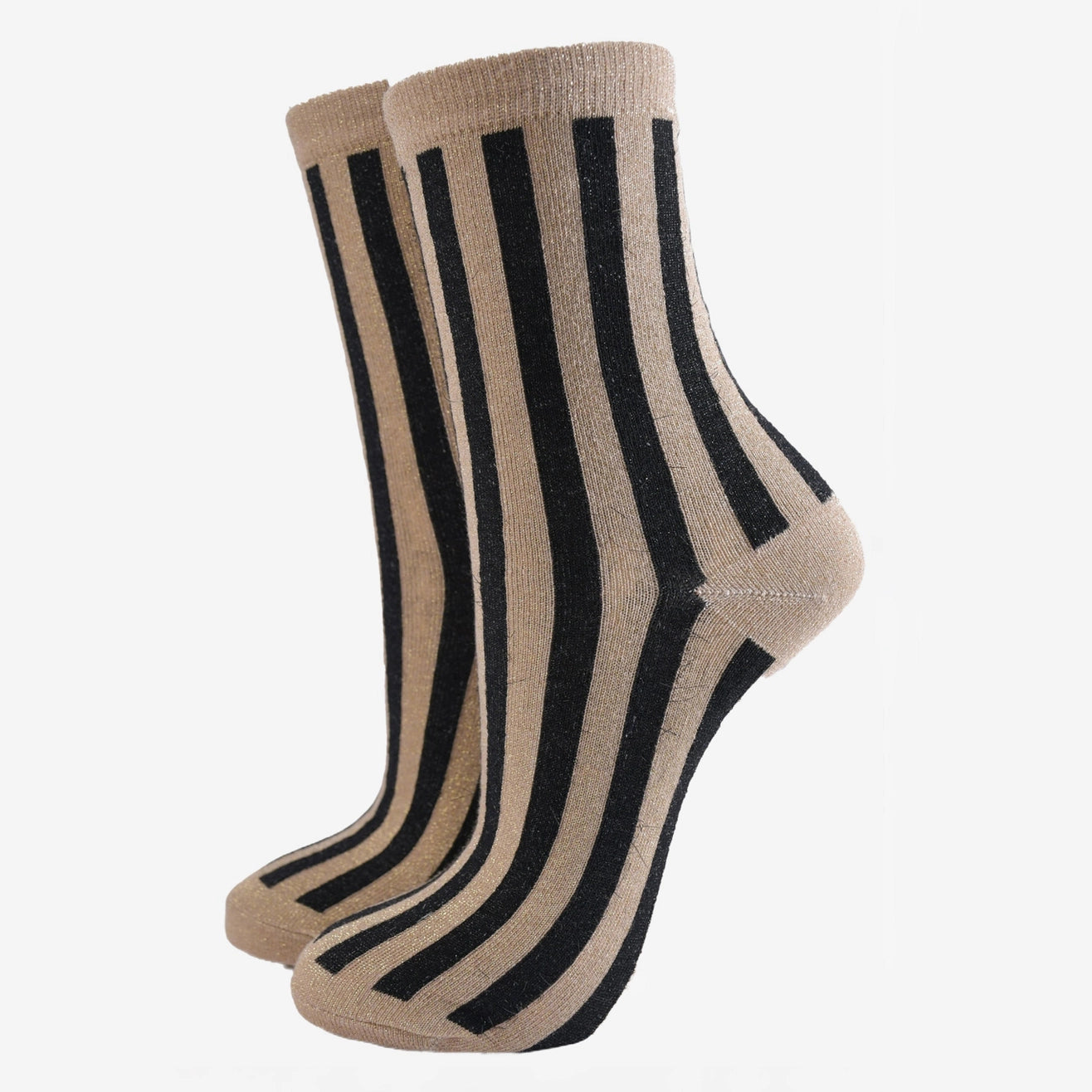 Heliotique Vertical Stripe Glitter Socks - Beige / Black