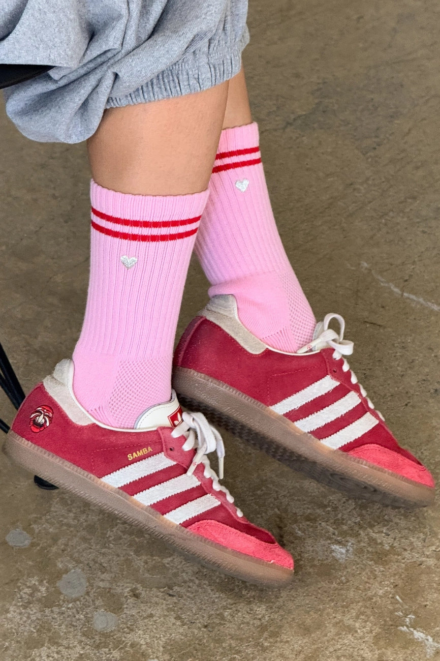 Le Bon Shoppe Embroidered Heart Boyfriend Socks - Amour Pink