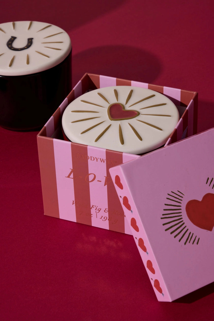 Heliotique Charmed Glass Candle Heart - Wild Fig & Rose