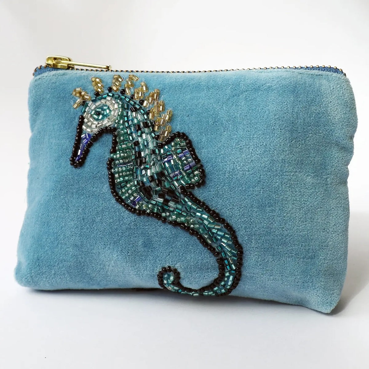 Heliotique Velvet Beaded Seahorse Coin Purse