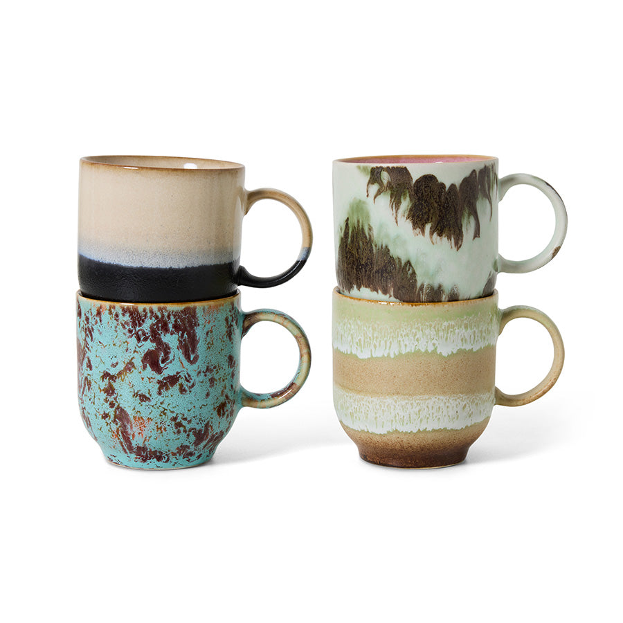 70's Ceramic Café Mugs (Set of 4) - Abstract