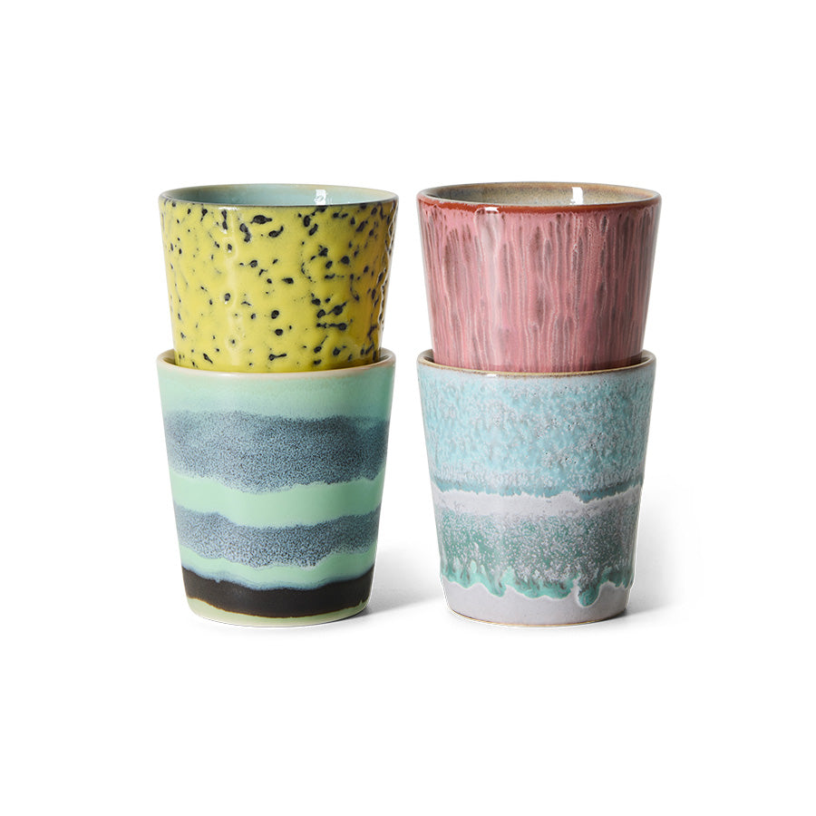70's Ceramic Coffee Mugs (Set of 4) - Artistic