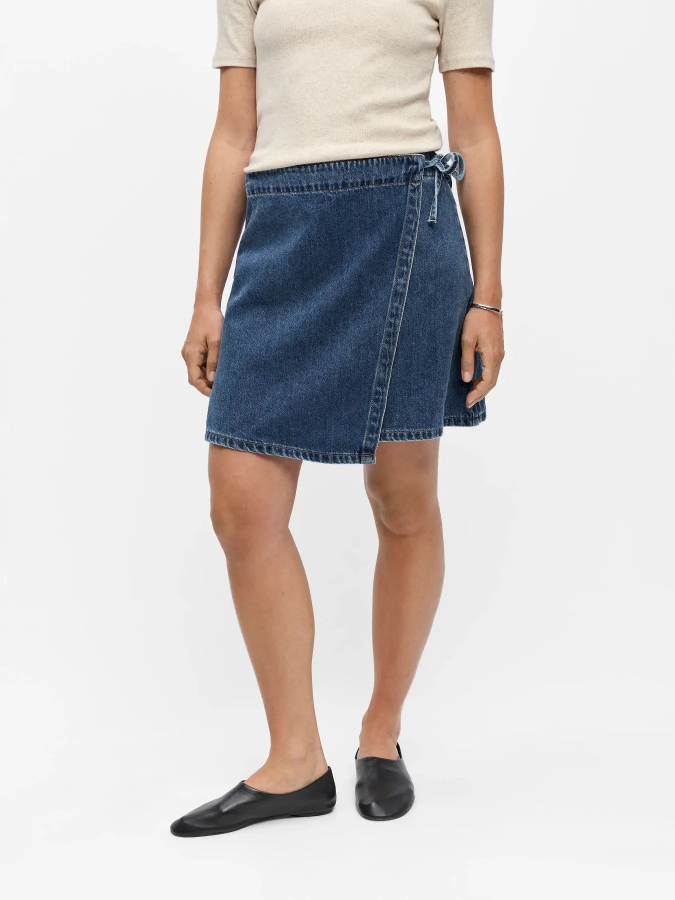Heliotique Denim Wrap Mini Skirt