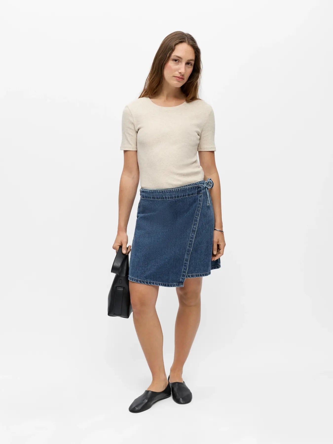 Heliotique Denim Wrap Mini Skirt