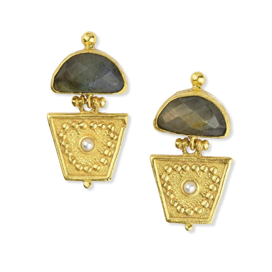 Heliotique Naila Labradorite & Pearl Drop Stud Earrings