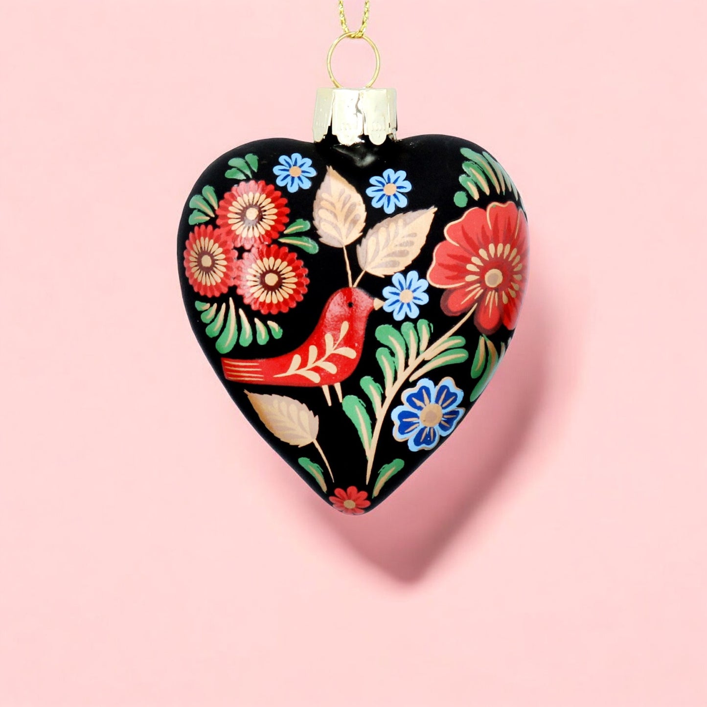 Folk Art Heart Glass Decoration