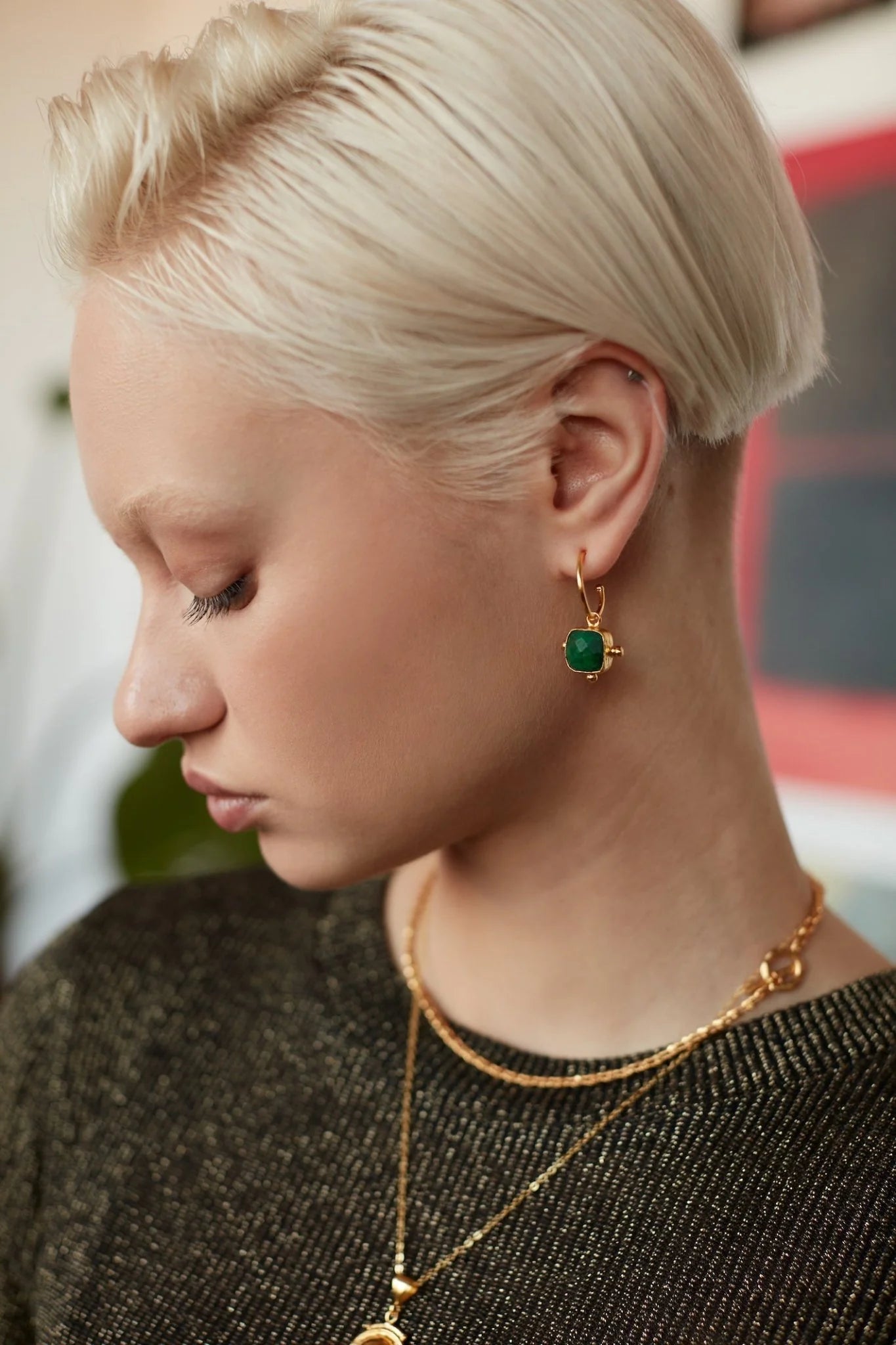 Heliotique Rhea Emerald Drop Hoop Earrings