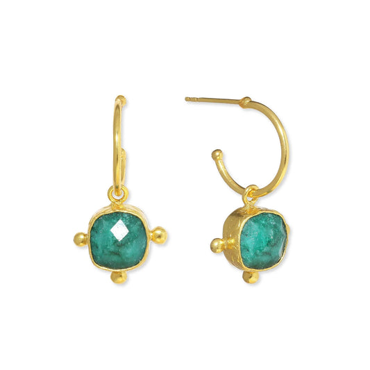 Heliotique Rhea Emerald Drop Hoop Earrings