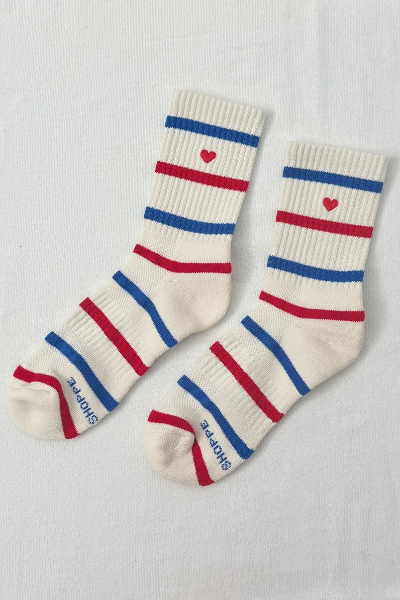 Heliotique | Le Bon Shoppe Striped Boyfriend Socks - Red / Blue Heart