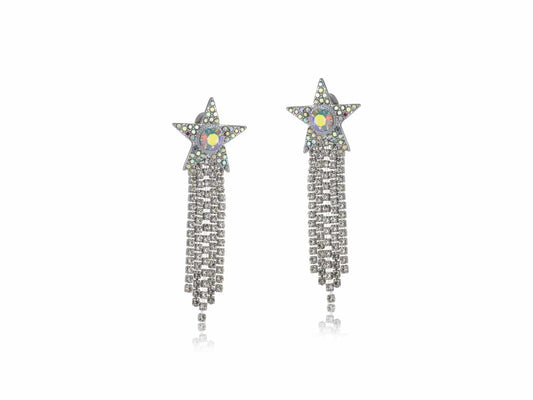 Heliotique | Big Metal London Celena Star Fringe Diamante Earrings