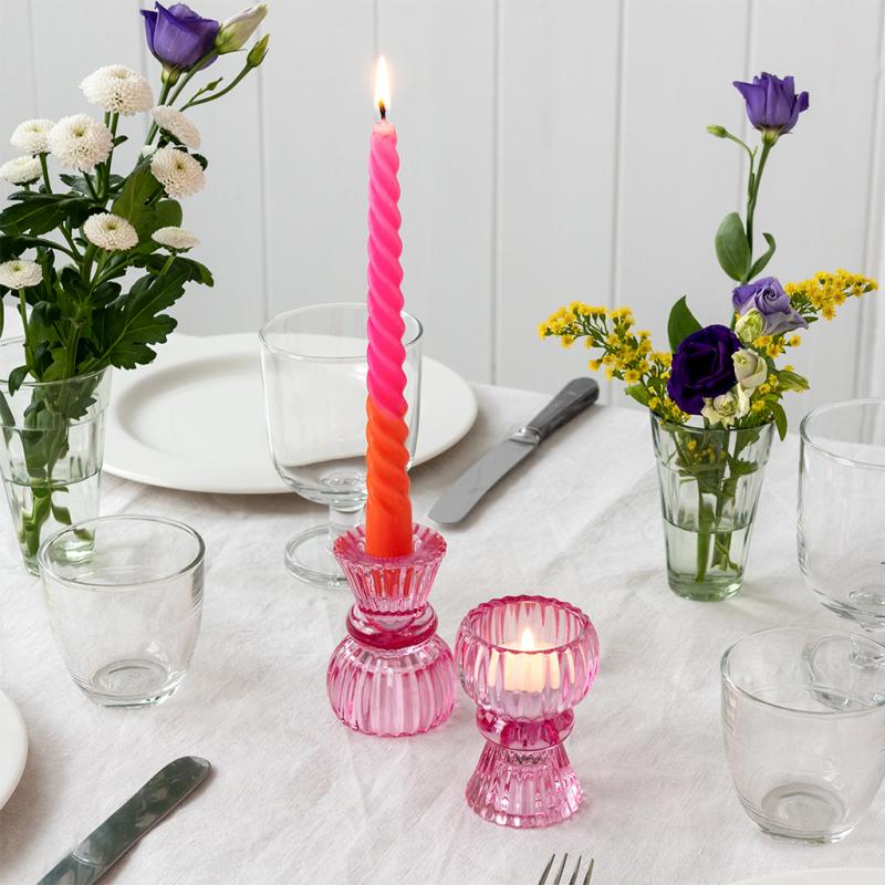 Heliotique Double Ended Glass Candle Holder - Pink
