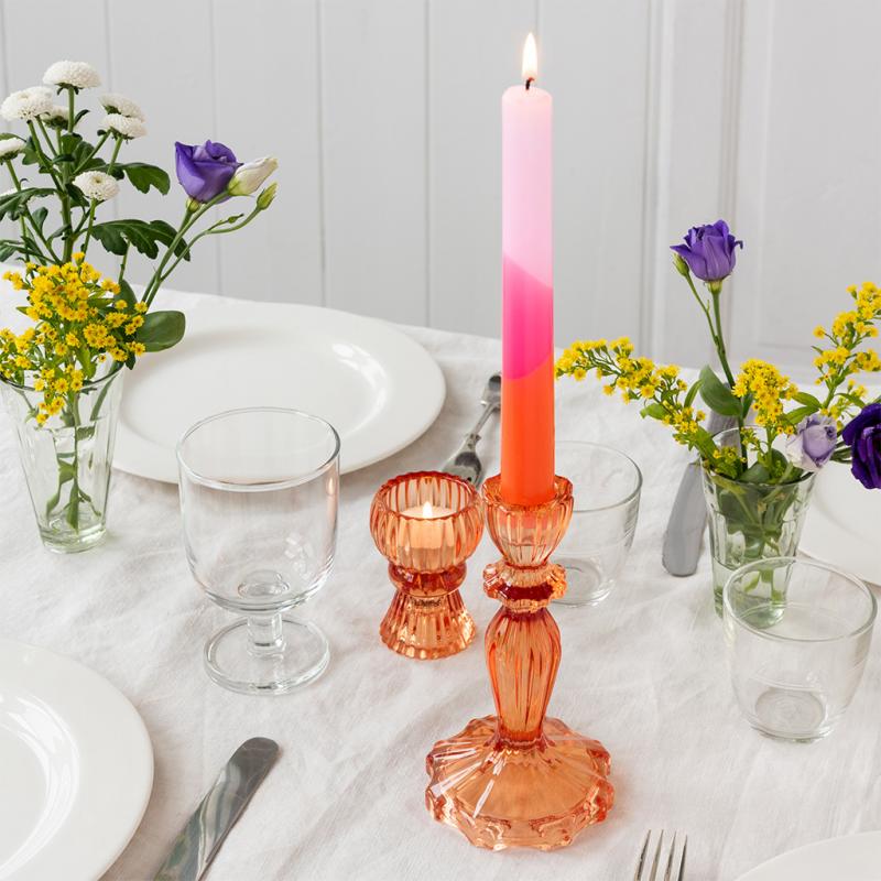 Heliotique Tall Glass Candle Holder - Orange