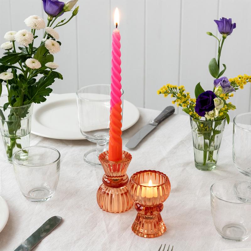 Heliotique Double Ended Glass Candle Holder - Orange