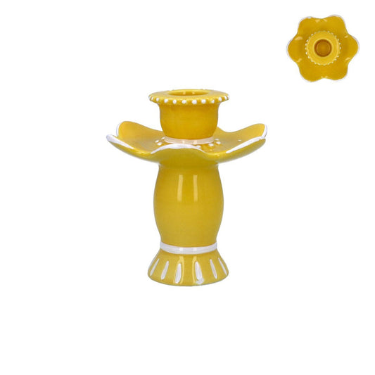 Heliotique | Gisela Graham Ceramic Petal Candle Holder - Yellow Fiesta