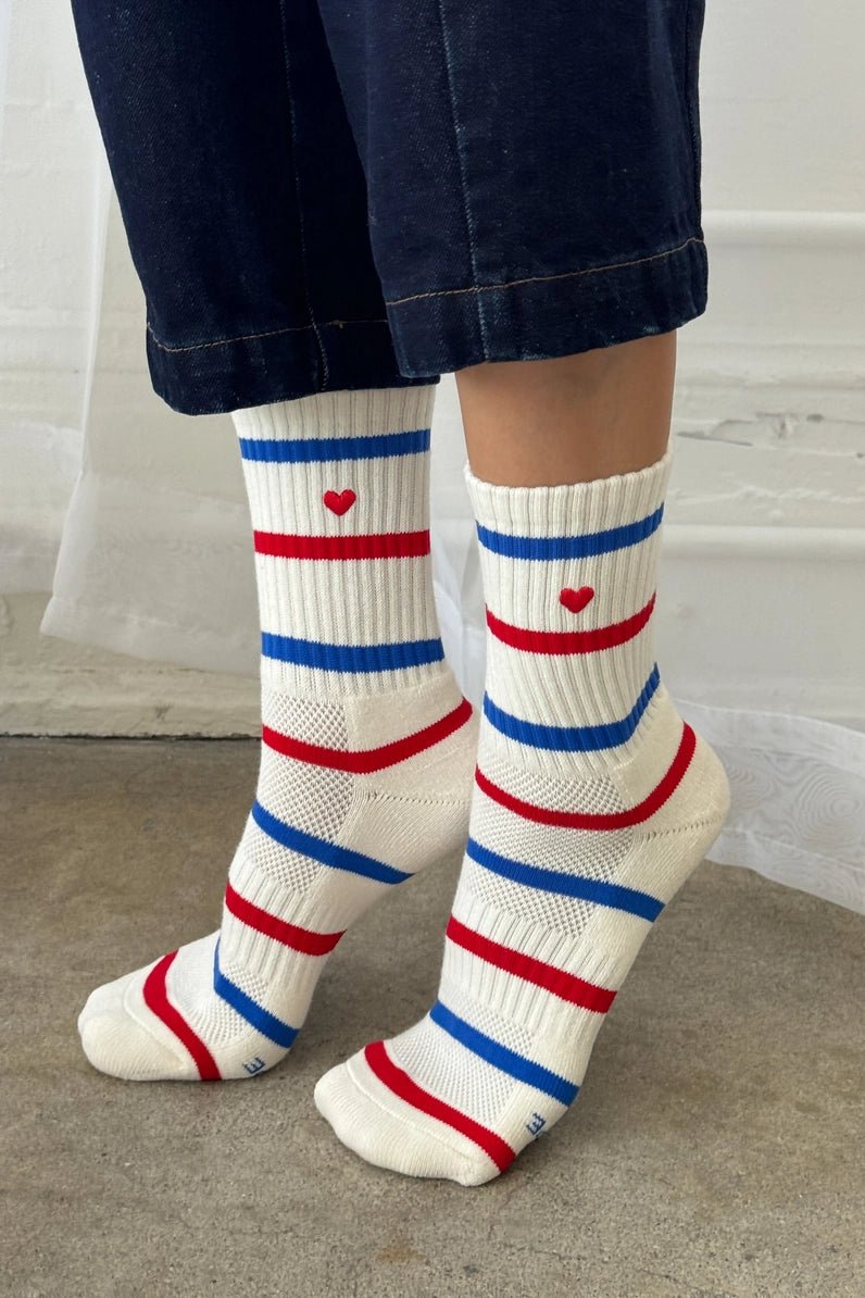 Heliotique | Le Bon Shoppe Striped Boyfriend Socks - Red / Blue Heart