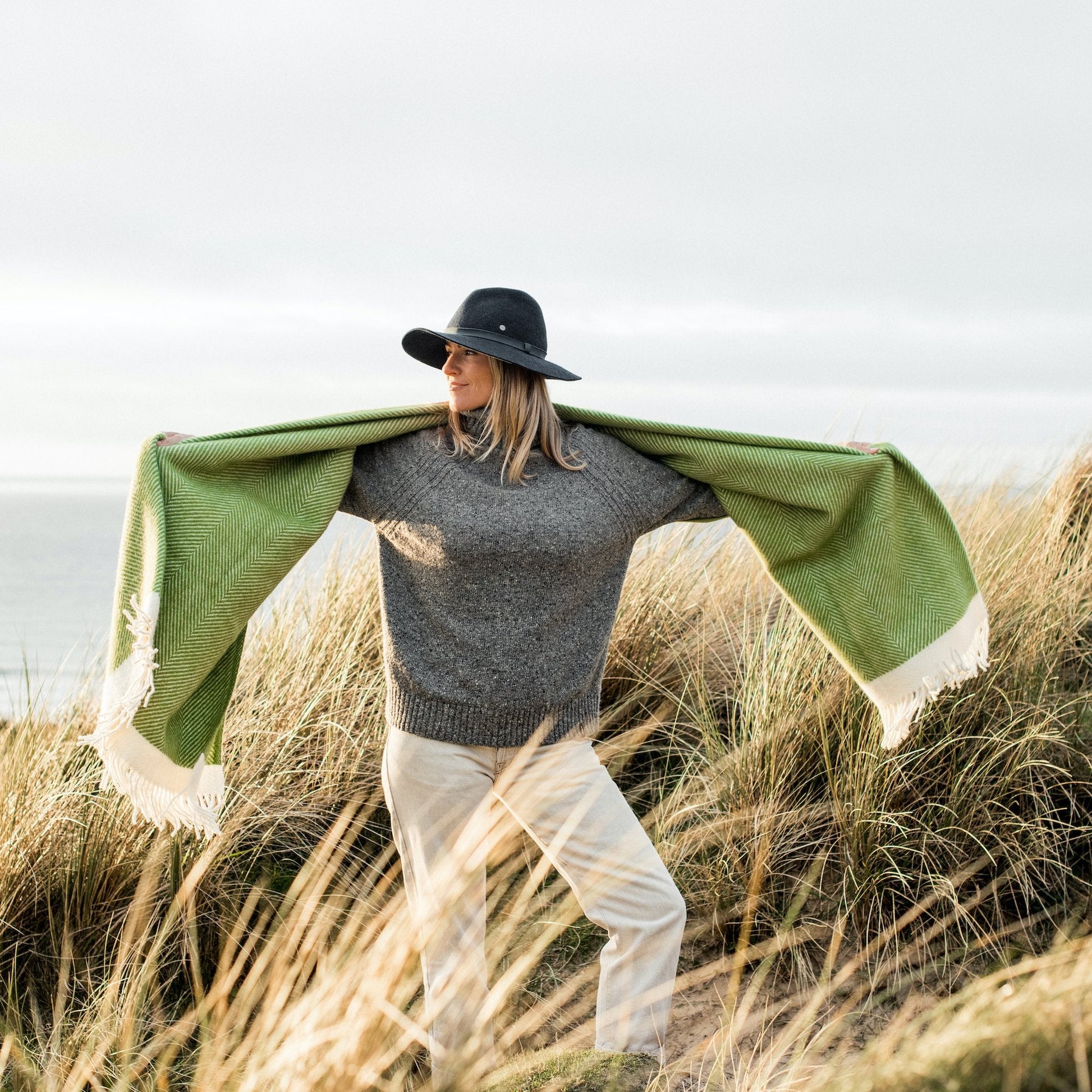 Heliotique | Atlantic Blankets Kelp Green Herringbone Wool Blanket