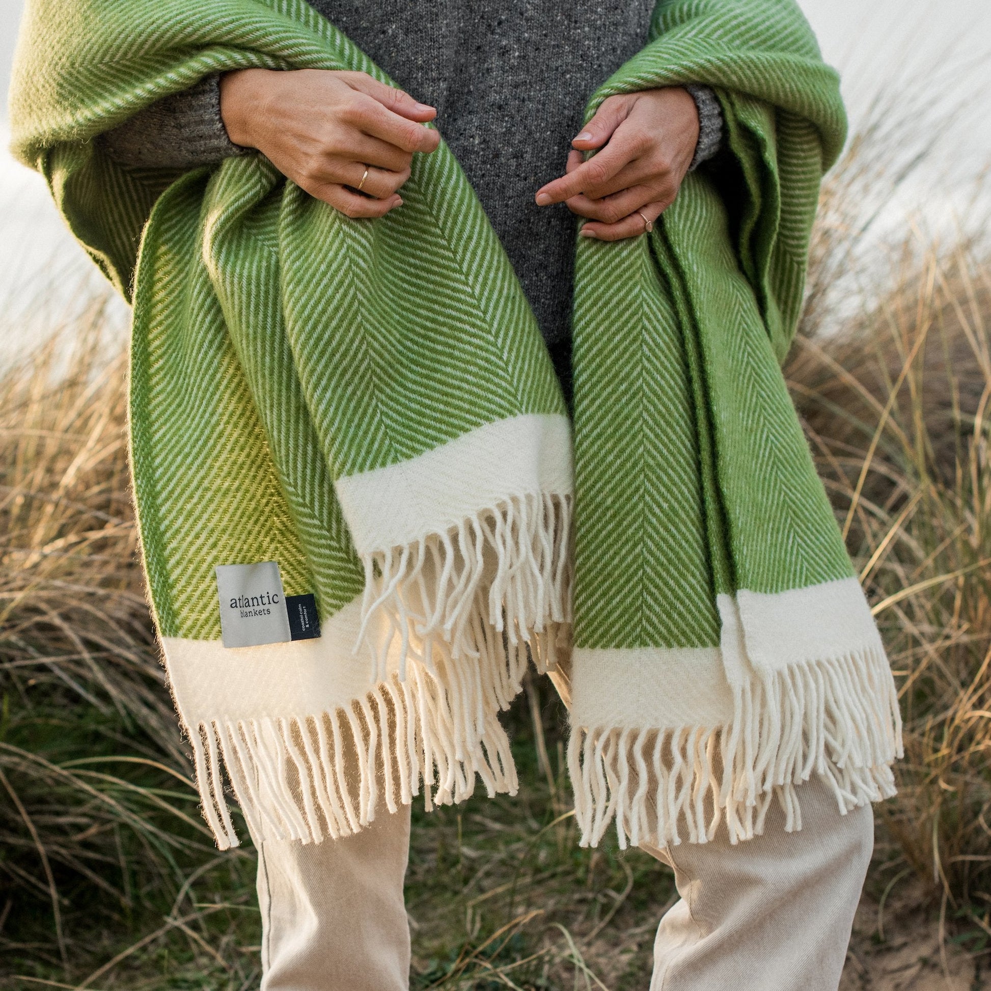 Heliotique | Atlantic Blankets Kelp Green Herringbone Wool Blanket