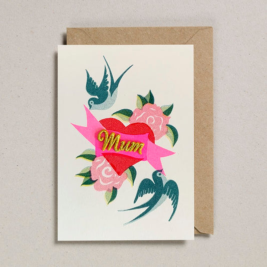 Mum Heart Embroidered Card