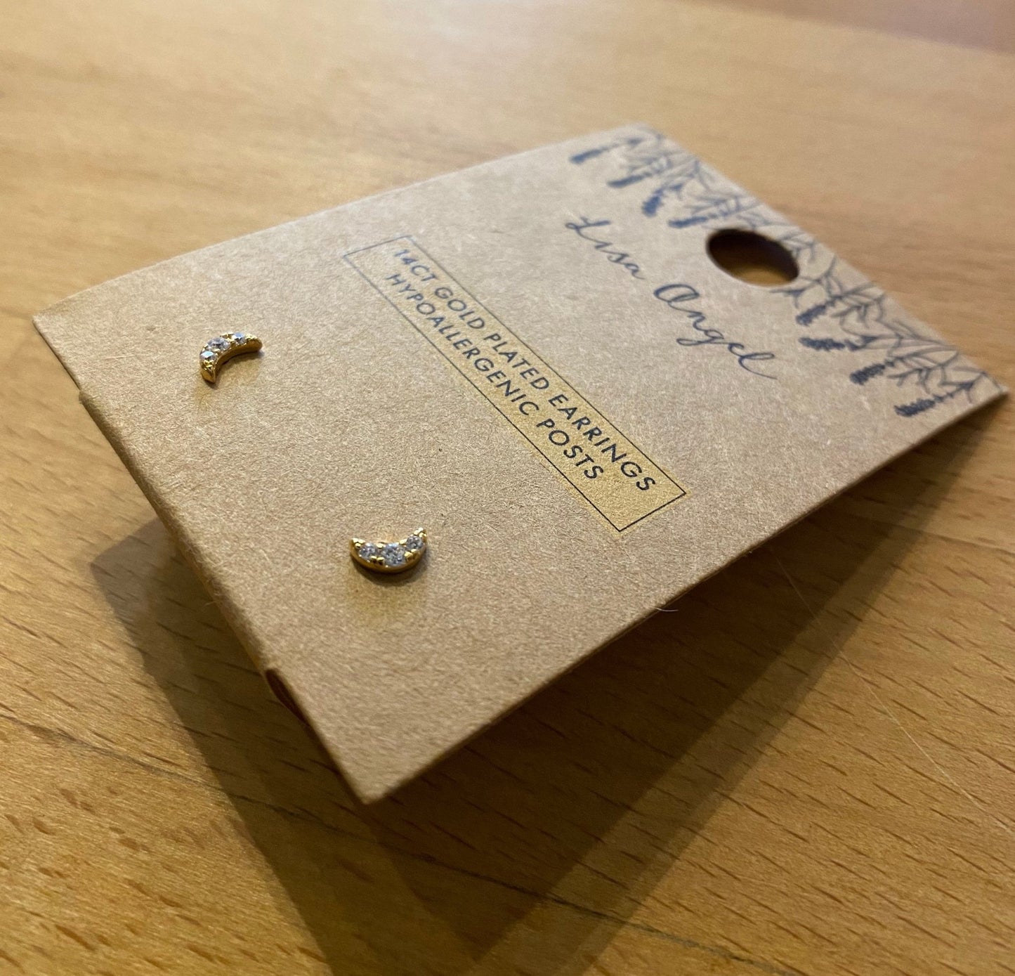 Heliotique | Lisa Angel Tiny Crystal Moon Stud Earrings - Gold