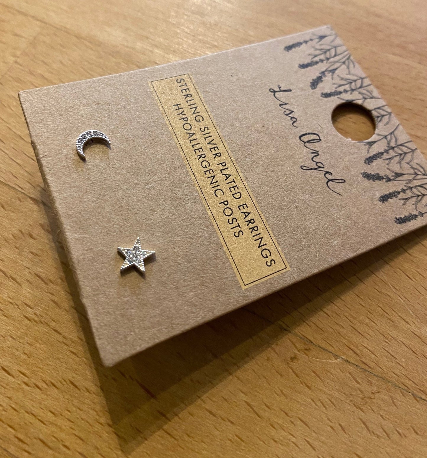 Heliotique | Lisa Angel Moon and Star Crystal Stud Earrings - Silver