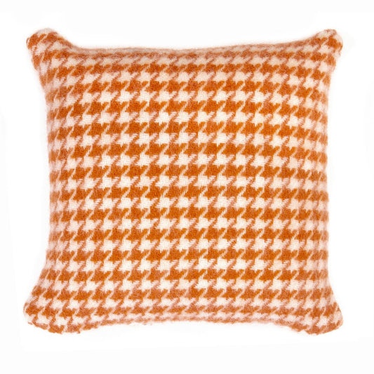 Heliotique | Tweedmill Pure Wool Houndstooth Cushion - Pumpkin Orange